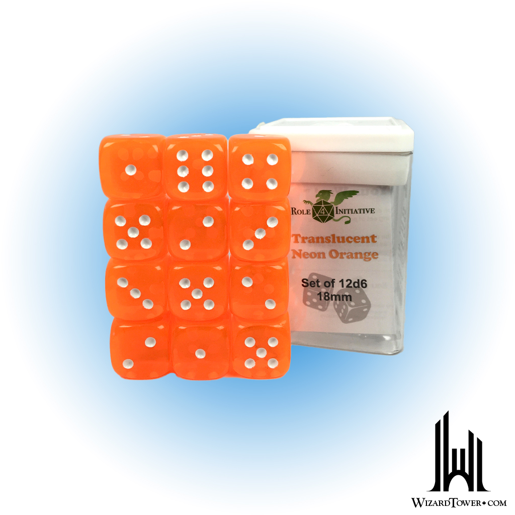 SET OF 12D6 DICE: TRANSLUCENT NEON ORANGE